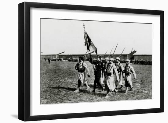 WW1 - Guynemer with Flag of First Air Group, Longvic, Dijon-null-Framed Photographic Print