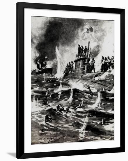 WW1 - Hms E13 British Submarine - Aground and Attacked-E.s. Hodgson-Framed Art Print