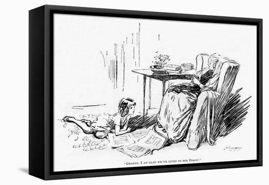 WW1 Knitting and the End of the War, Cartoon-Claude Shepperson-Framed Stretched Canvas