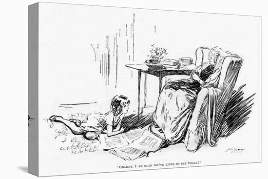 WW1 Knitting and the End of the War, Cartoon-Claude Shepperson-Stretched Canvas