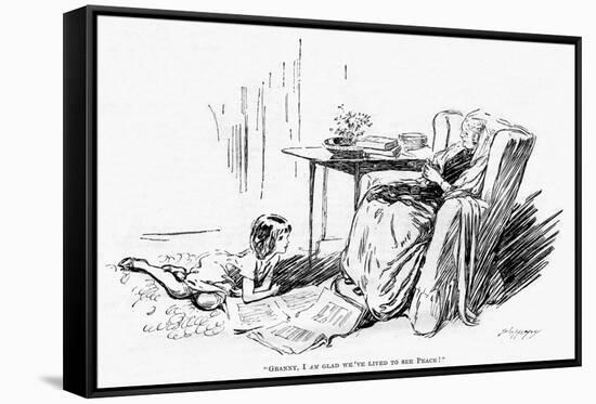 WW1 Knitting and the End of the War, Cartoon-Claude Shepperson-Framed Stretched Canvas