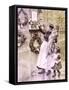 WW1: mother and children place flowers at a war memorial-Samuel Begg-Framed Stretched Canvas