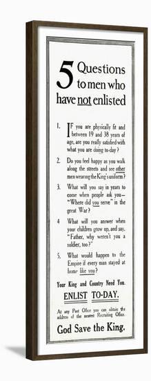 WW1 - Recruitment Advertisement-null-Framed Art Print