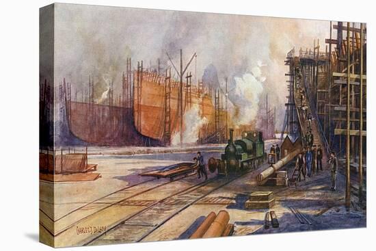 WW1 Shipbuilding Yard-Charles J De Lacy-Stretched Canvas