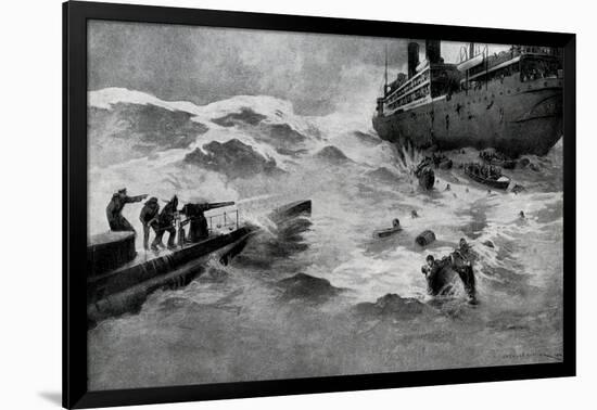 WW1 - Sinking of the Italian Emigrant Ship Ss Ancona, 1915-null-Framed Art Print