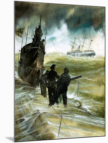 WW1 U-Boat-Neville Dear-Mounted Giclee Print