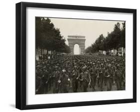 WW2 American Soldiers Marching During the Liberation of Paris, Aug. 26, 1944-null-Framed Photo