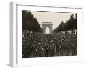 WW2 American Soldiers Marching During the Liberation of Paris, Aug. 26, 1944-null-Framed Photo