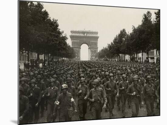 WW2 American Soldiers Marching During the Liberation of Paris, Aug. 26, 1944-null-Mounted Photo