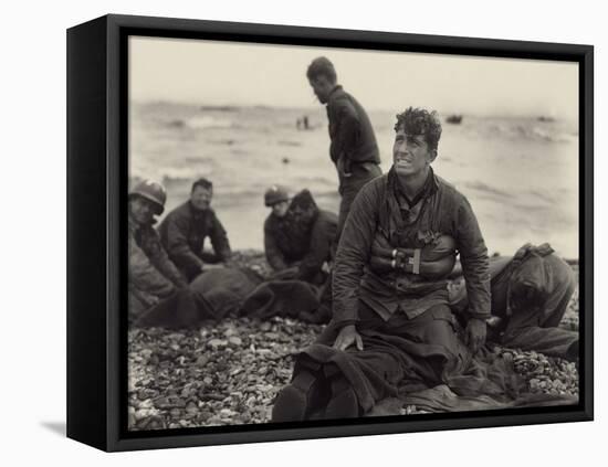 WW2 American Soldiers on Omaha Beach Recovering the Dead after the D-Day, 1944-null-Framed Stretched Canvas