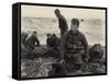 WW2 American Soldiers on Omaha Beach Recovering the Dead after the D-Day, 1944-null-Framed Stretched Canvas