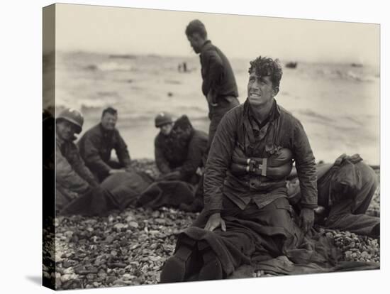 WW2 American Soldiers on Omaha Beach Recovering the Dead after the D-Day, 1944-null-Stretched Canvas