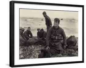 WW2 American Soldiers on Omaha Beach Recovering the Dead after the D-Day, 1944-null-Framed Photo