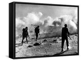 WW2 British Soldiers on Libyan Frontier 1941 Advancing Through a Smoke Screen-null-Framed Stretched Canvas