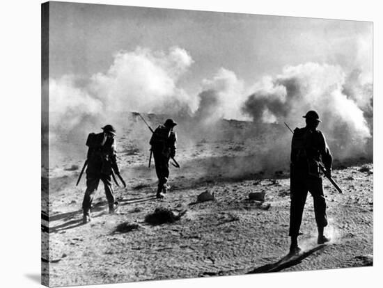WW2 British Soldiers on Libyan Frontier 1941 Advancing Through a Smoke Screen-null-Stretched Canvas