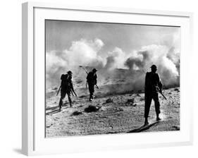 WW2 British Soldiers on Libyan Frontier 1941 Advancing Through a Smoke Screen-null-Framed Photographic Print