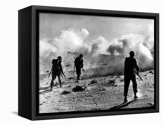 WW2 British Soldiers on Libyan Frontier 1941 Advancing Through a Smoke Screen-null-Framed Stretched Canvas