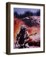 WW2 Us Marine Flame-Thrower Operator Wears Camouflage Combat Suit-null-Framed Photographic Print