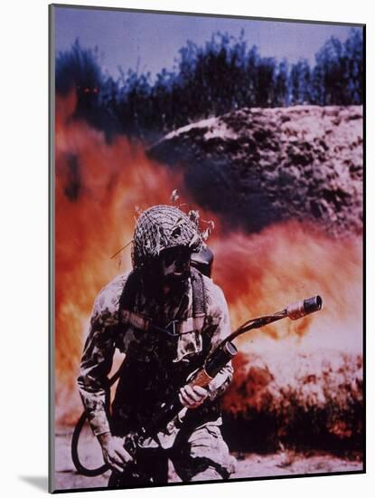 WW2 Us Marine Flame-Thrower Operator Wears Camouflage Combat Suit-null-Mounted Photographic Print