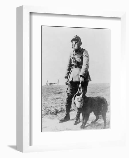 WWI Sergeant and Dog Wearing Gas Masks Photograph-Lantern Press-Framed Art Print