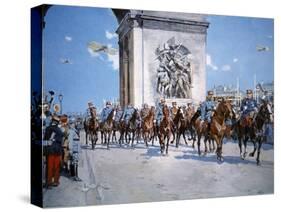 WWI Victory Parade Passing Through the Arc De Triomphe Led by French Marshals Joffre and Foch-Francois Flameng-Stretched Canvas