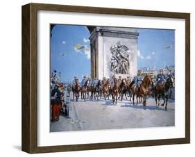 WWI Victory Parade Passing Through the Arc De Triomphe Led by French Marshals Joffre and Foch-Francois Flameng-Framed Giclee Print