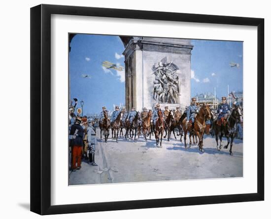 WWI Victory Parade Passing Through the Arc De Triomphe Led by French Marshals Joffre and Foch-Francois Flameng-Framed Giclee Print