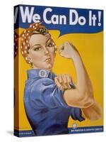 WWII Patriotic "We Can Do It" Poster by J. Howard Miller Featuring Woman Factory Workers-null-Stretched Canvas