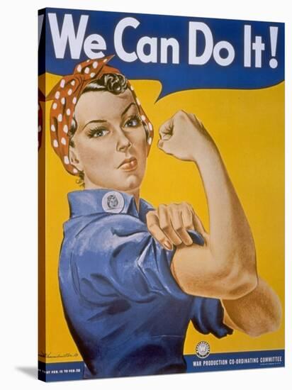 WWII Patriotic "We Can Do It" Poster by J. Howard Miller Featuring Woman Factory Workers-null-Stretched Canvas