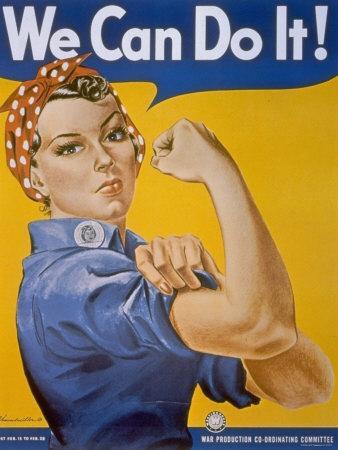 WWII Patriotic "We Can Do It" Poster by J. Howard Miller Featuring Woman Factory Workers