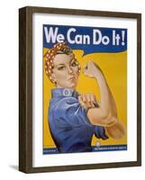 WWII Patriotic "We Can Do It" Poster by J. Howard Miller Featuring Woman Factory Workers-null-Framed Photographic Print