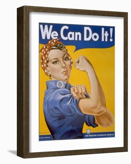 WWII Patriotic "We Can Do It" Poster by J. Howard Miller Featuring Woman Factory Workers-null-Framed Photographic Print