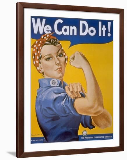 WWII Patriotic "We Can Do It" Poster by J. Howard Miller Featuring Woman Factory Workers-null-Framed Photographic Print