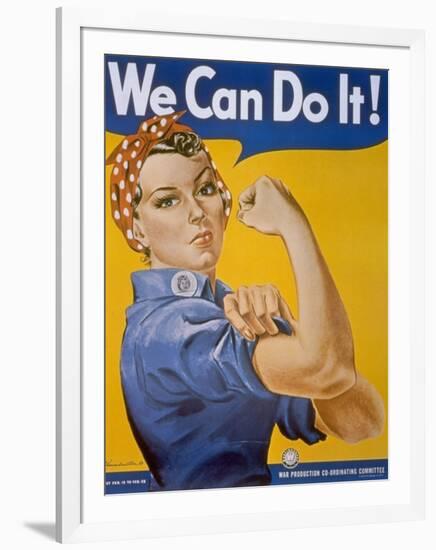 WWII Patriotic "We Can Do It" Poster by J. Howard Miller Featuring Woman Factory Workers-null-Framed Photographic Print