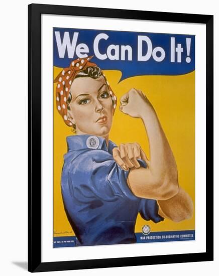 WWII Patriotic "We Can Do It" Poster by J. Howard Miller Featuring Woman Factory Workers-null-Framed Photographic Print