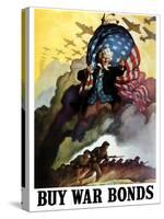 WWII Poster of Uncle Sam Holding An American Flag And Urging Troops Into Battle-Stocktrek Images-Stretched Canvas