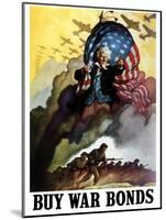 WWII Poster of Uncle Sam Holding An American Flag And Urging Troops Into Battle-Stocktrek Images-Mounted Photographic Print