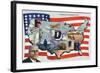 WWII Promotion - Democracy in Action, FDR by US Flag-Lantern Press-Framed Art Print