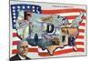 WWII Promotion - Democracy in Action, FDR by US Flag-Lantern Press-Mounted Art Print