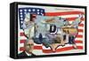 WWII Promotion - Democracy in Action, FDR by US Flag-Lantern Press-Framed Stretched Canvas