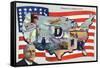 WWII Promotion - Democracy in Action, FDR by US Flag-Lantern Press-Framed Stretched Canvas