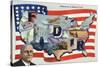 WWII Promotion - Democracy in Action, FDR by US Flag-Lantern Press-Stretched Canvas