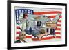 WWII Promotion - Democracy in Action, FDR by US Flag-Lantern Press-Framed Premium Giclee Print
