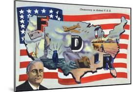 WWII Promotion - Democracy in Action, FDR by US Flag-Lantern Press-Mounted Art Print