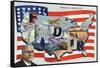 WWII Promotion - Democracy in Action, FDR by US Flag-Lantern Press-Framed Stretched Canvas