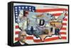 WWII Promotion - Democracy in Action, FDR by US Flag-Lantern Press-Framed Stretched Canvas