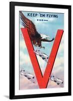 WWII Promotion - Keep 'em Flying, Eagle Flying with Planes-Lantern Press-Framed Art Print