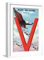 WWII Promotion - Keep 'em Flying, Eagle Flying with Planes-Lantern Press-Framed Art Print