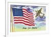 WWII Promotion - Keep 'em Flying, US Flag and Bomber-Lantern Press-Framed Premium Giclee Print