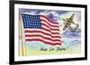 WWII Promotion - Keep 'em Flying, US Flag and Bomber-Lantern Press-Framed Premium Giclee Print